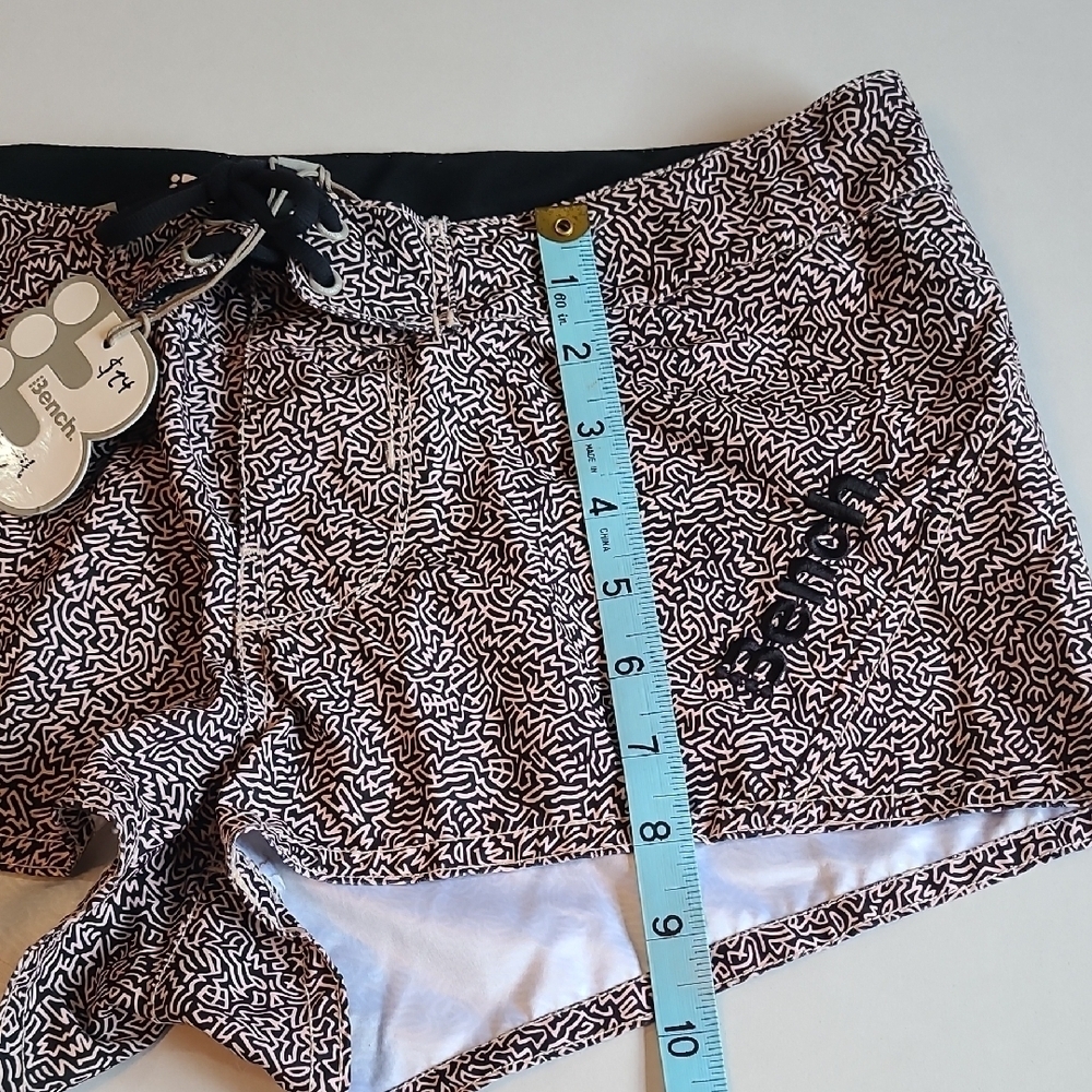 Bench Black and White Patterned Womens Swim Shorts Small Tie Closure NWT - Picture 9 of 11